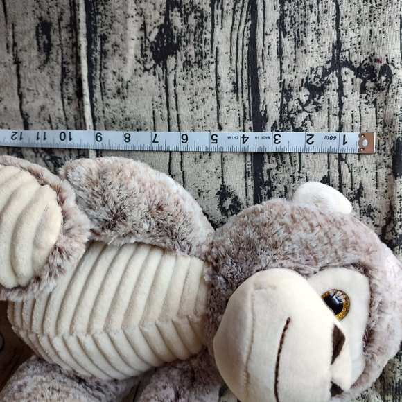 Linzy Monkey Plush Gray Brown Cream Ribbed Corduroy Gold Glitter Eyes 11" new - Picture 6 of 6
